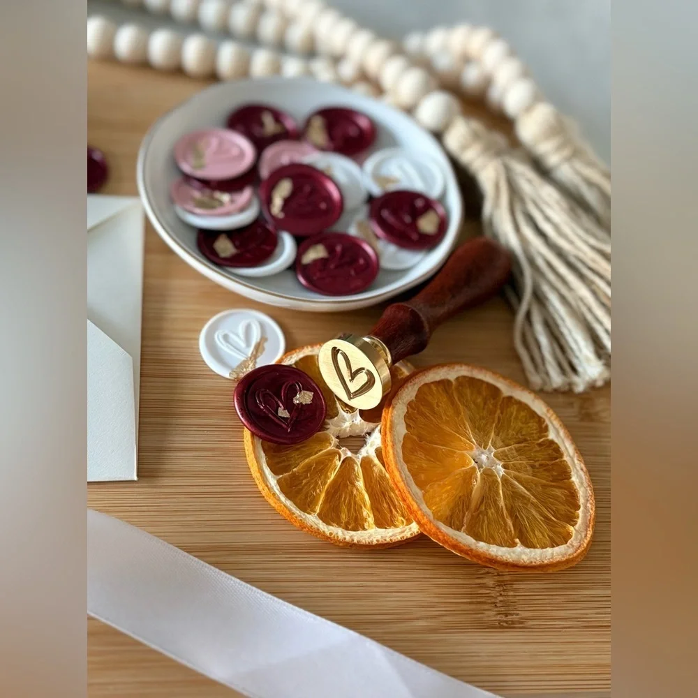 22k Gold Leaf Handmade Heart Wax Seals Wedding Invite Peel & Stick | 25 pack
